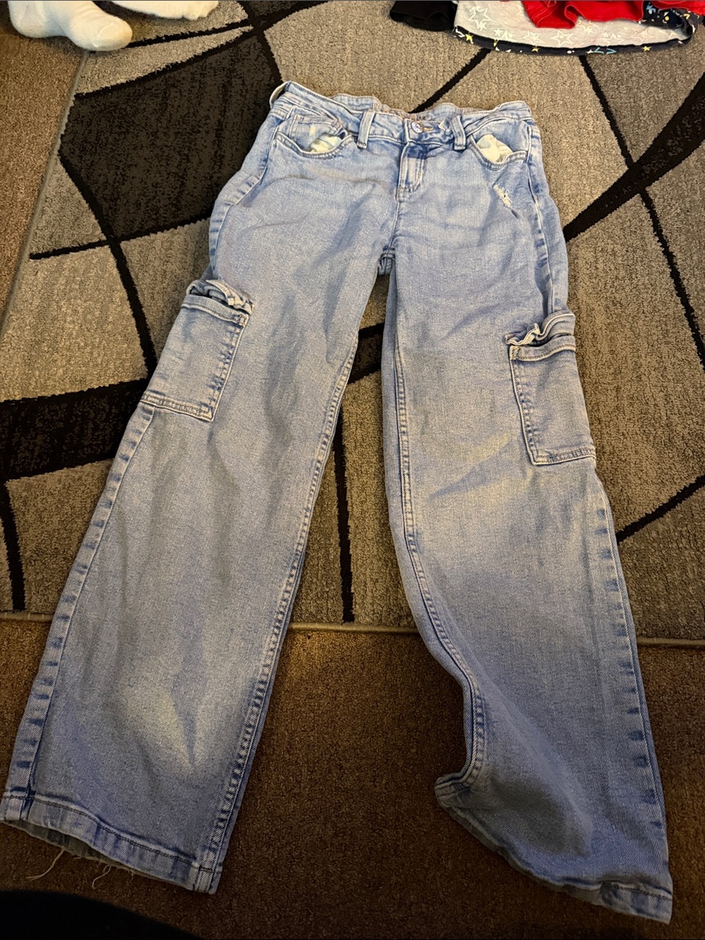 Light Wash Cargo Jeans- Casual Straight Leg